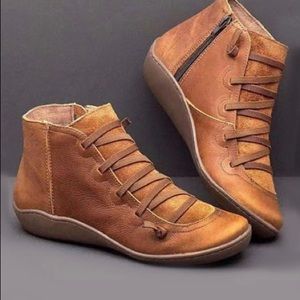 Tan Lace-Accent Ankle Boot - Women